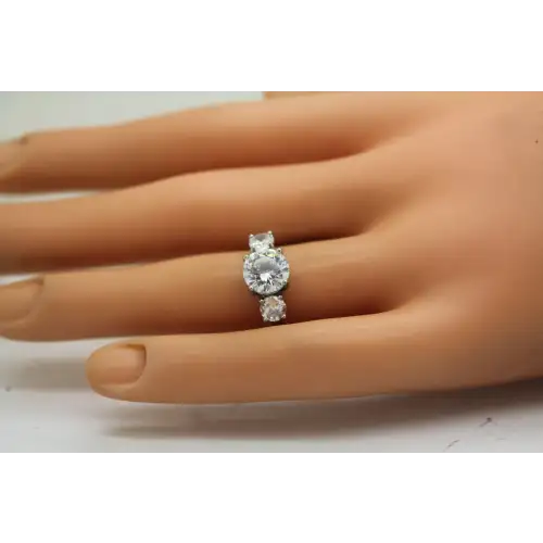 .925 S.S. Round Cut CLEAR CZ 3 STONE ring size 5.75