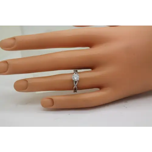 .925 S.S. Round Cut CLEAR CZ SOLITAIRE w/acc. BRAIDED ring size 5.5