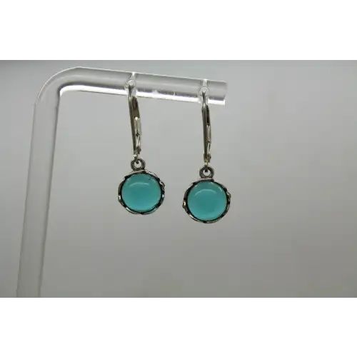 .925 S.S. ROUND TEAL CABOCHON LEAF DESIGN SETTING Dangles #