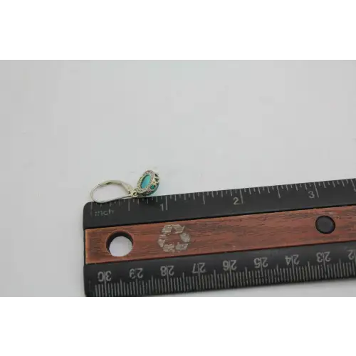 .925 S.S. ROUND TEAL CABOCHON LEAF DESIGN SETTING Dangles #