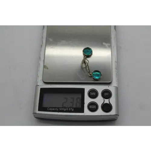 .925 S.S. ROUND TEAL CABOCHON LEAF DESIGN SETTING Dangles #
