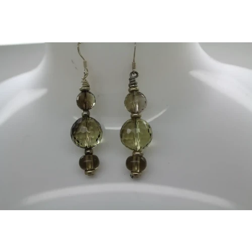 .925 S.S. SMOKY TOPAZ BEADED DROP DANGLE earrings