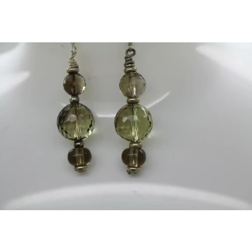 .925 S.S. SMOKY TOPAZ BEADED DROP DANGLE earrings