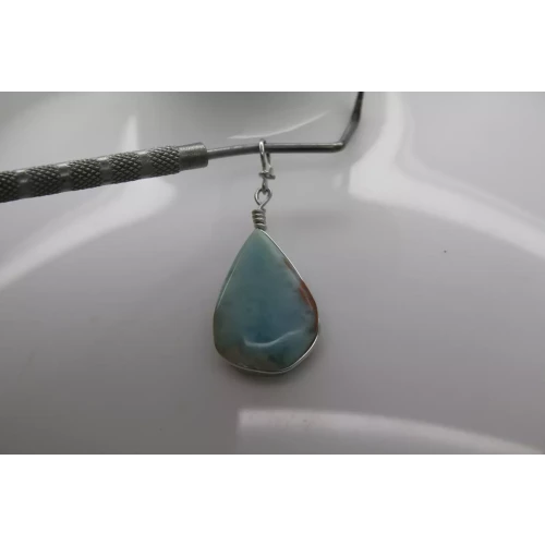.925 S.S. SOUTHWESTERN STYLE TEARDROP CUT LARIMAR pendant