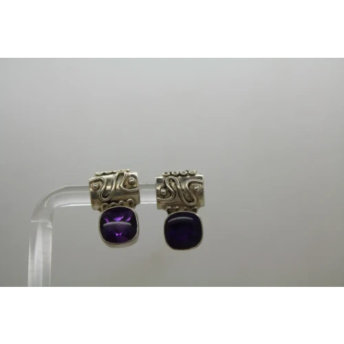 .925 S.S. Square Cut AMETHYST SOUTHWESTERN OMEGA BACK earrings