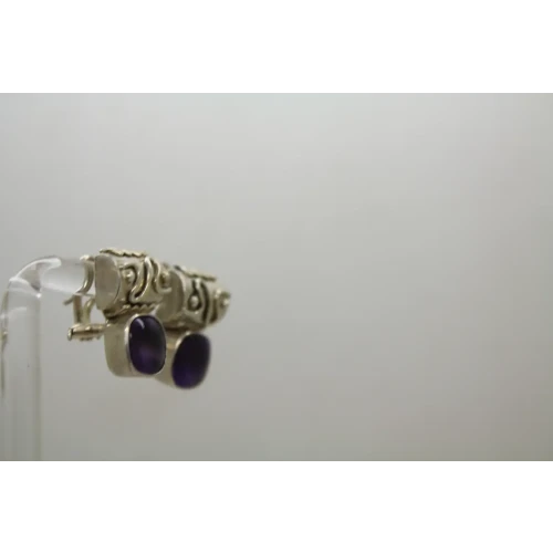 .925 S.S. Square Cut AMETHYST SOUTHWESTERN OMEGA BACK earrings