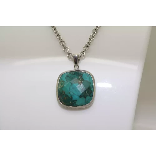 .925 S.S. SQUARE FACETED TURQUOISE COMPOSITE pend. necklace 20