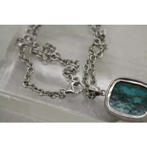 .925 S.S. SQUARE FACETED TURQUOISE COMPOSITE pend. necklace 20