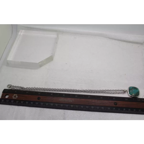 .925 S.S. SQUARE FACETED TURQUOISE COMPOSITE pend. necklace 20