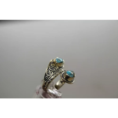 .925 S.S. TEARDROP TURQUOISE SCROLL WORK BYPASS ring size 6.75