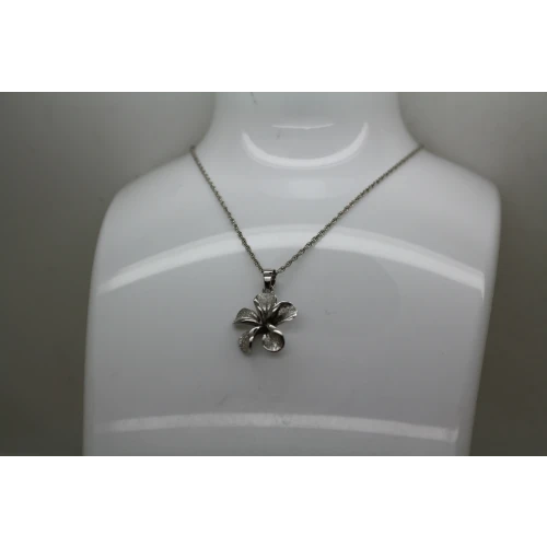 .925 S.S. Textured & Shiny PLUMERIA FLOWER PENDANT necklace 18