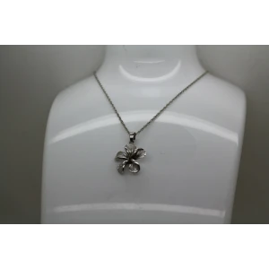 .925 S.S. Textured & Shiny PLUMERIA FLOWER PENDANT necklace 18