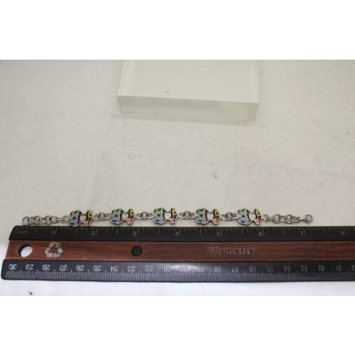 .925 S.S. TOUS ENAMEL PATCHWORK BEAR LINK bracelet 7 1/2
