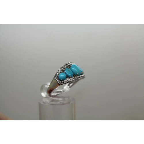 .925 S.S. TURQUOISE BLUE & CLEAR stones 5 STONE ring size 8