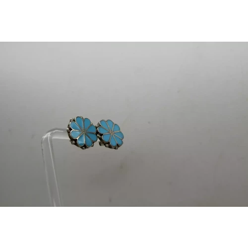 .925 S.S. TURQUOISE BLUE LOOK CHANNEL INLAY FLOWER earrings
