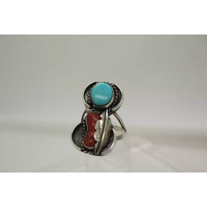 .925 S.S. TURQUOISE CORAL FEATHER ROPE DESIGN ring size 7.25