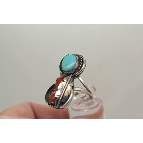 .925 S.S. TURQUOISE CORAL FEATHER ROPE DESIGN ring size 7.25