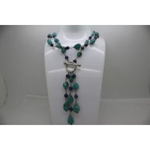 .925 S.S. TURQUOISE & LAPIS LAZULI BEADED TASSEL TOGGLE necklace 40