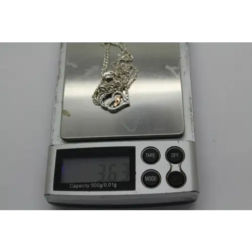 .925 S.S. Two Tone CZ. DOUBLE HEART MOM pendant necklace 20