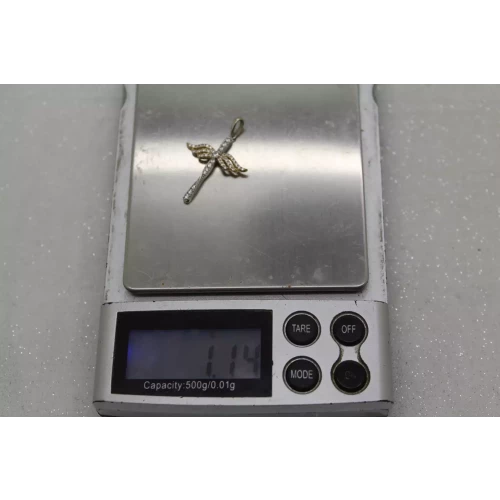 .925 S.S. Two Tone PAVE CRYSTAL ANGEL WING CROSS pendant