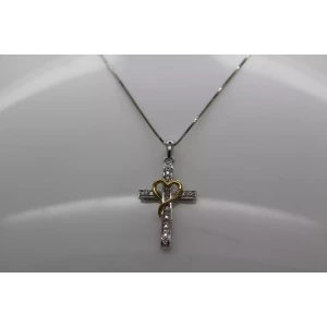 .925 Sterling Silver 1/10 cttw DIAMOND HEART & CROSS necklace 18