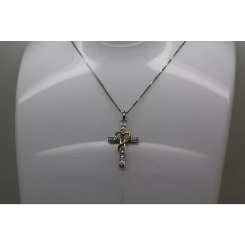 .925 Sterling Silver 1/10 cttw DIAMOND HEART & CROSS necklace 18