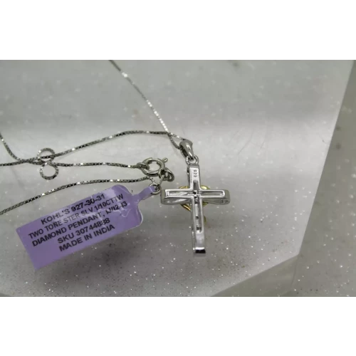 .925 Sterling Silver 1/10 cttw DIAMOND HEART & CROSS necklace 18