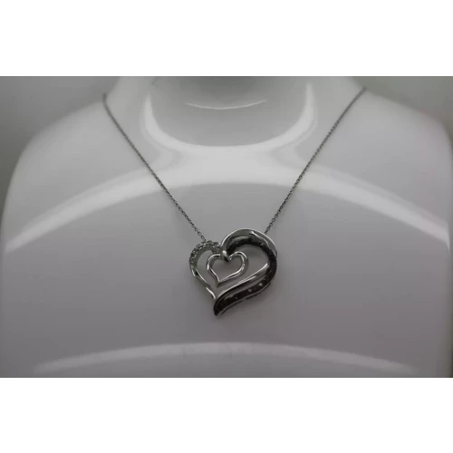 .925 Sterling Silver 1/4cttw BLACK & WHITE DIAMOND HEART necklace 18