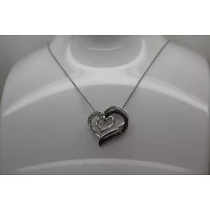 .925 Sterling Silver 1/4cttw BLACK & WHITE DIAMOND HEART necklace 18