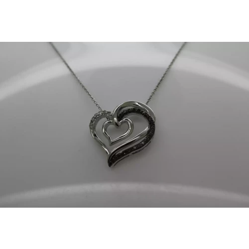 .925 Sterling Silver 1/4cttw BLACK & WHITE DIAMOND HEART necklace 18