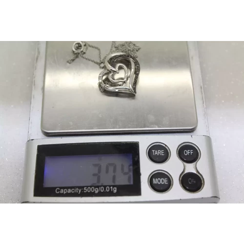 .925 Sterling Silver 1/4cttw BLACK & WHITE DIAMOND HEART necklace 18