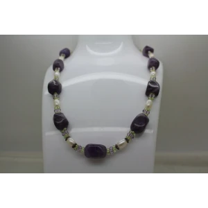 .925 Sterling Silver AMETHYST & PEARL BEADED necklace 19