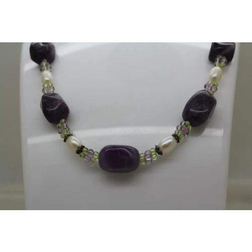 .925 Sterling Silver AMETHYST & PEARL BEADED necklace 19
