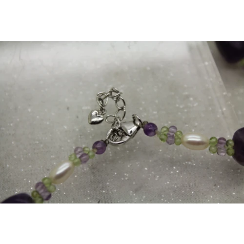 .925 Sterling Silver AMETHYST & PEARL BEADED necklace 19