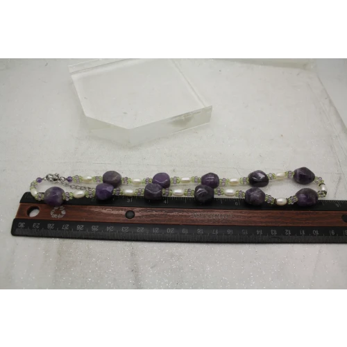 .925 Sterling Silver AMETHYST & PEARL BEADED necklace 19