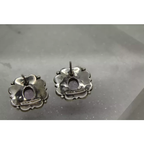 .925 Sterling Silver ART DECO AMETHYST & MARCASITE post earrings