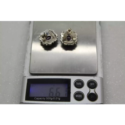 .925 Sterling Silver ART DECO AMETHYST & MARCASITE post earrings