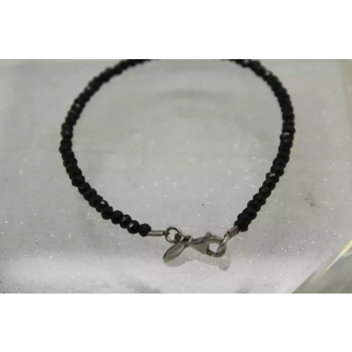 .925 Sterling Silver BLACK ONYX FACETED BEADED bracelet 7 1/2