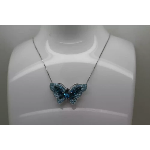 .925 Sterling Silver BLUE CRYSTAL & CZ BUTTERFLY necklace 18