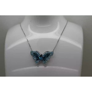 .925 Sterling Silver BLUE CRYSTAL & CZ BUTTERFLY necklace 18