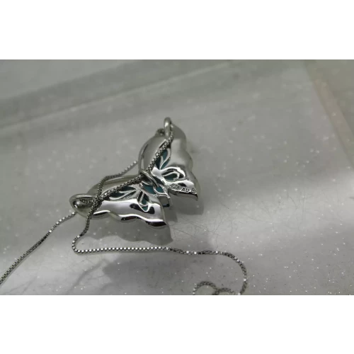 .925 Sterling Silver BLUE CRYSTAL & CZ BUTTERFLY necklace 18