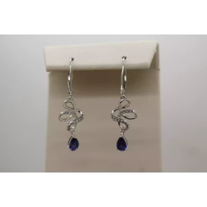 .925 Sterling Silver BLUE SAPPHIRE & DIAMOND SWIRL dangle earrings