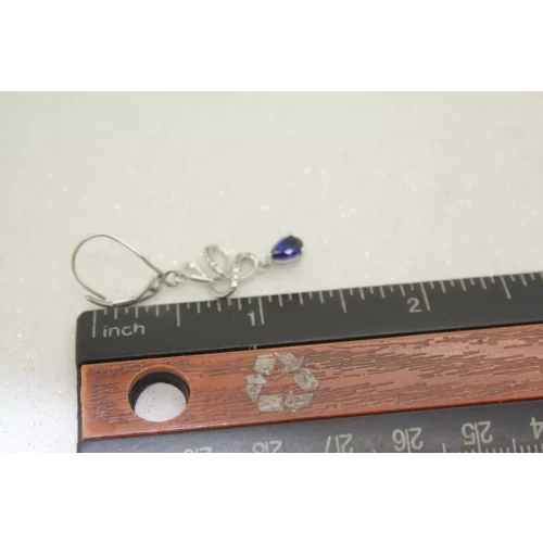 .925 Sterling Silver BLUE SAPPHIRE & DIAMOND SWIRL dangle earrings (4)