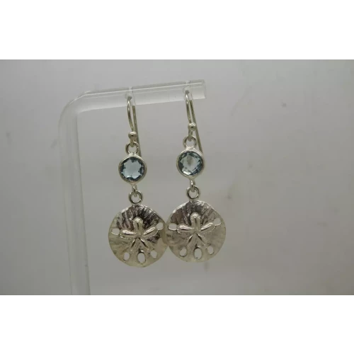 .925 Sterling Silver BLUE TOPAZ SAND DOLLAR DESIGN DANGLE earrings