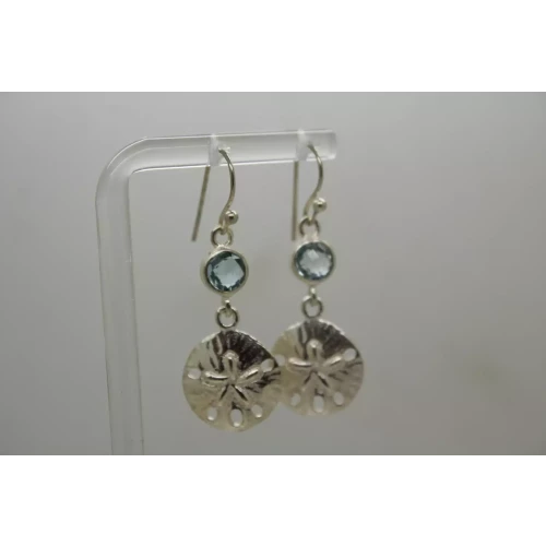 .925 Sterling Silver BLUE TOPAZ SAND DOLLAR DESIGN DANGLE earrings