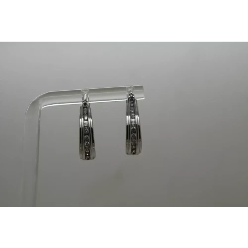 .925 Sterling Silver CHANNEL SET ACCENT DIAMONDS HOOP earrings