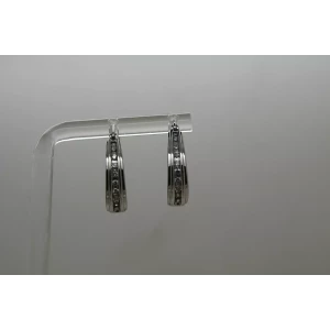 .925 Sterling Silver CHANNEL SET ACCENT DIAMONDS HOOP earrings