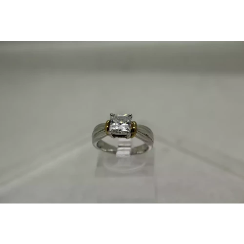.925 Sterling Silver CZ SOLITAIRE with gold accents ring size 7