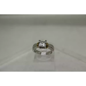 .925 Sterling Silver CZ SOLITAIRE with gold accents ring size 7