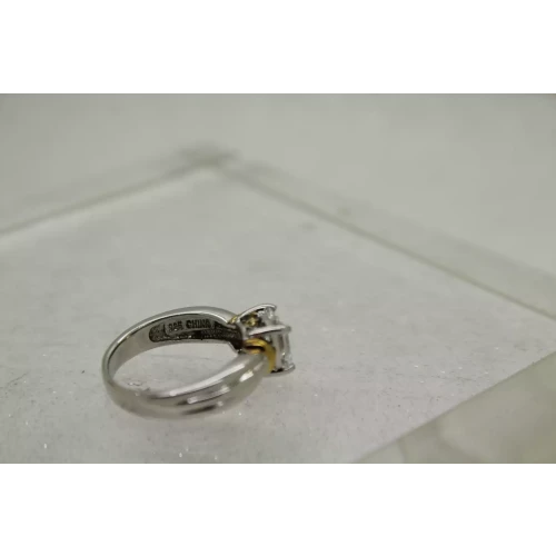 .925 Sterling Silver CZ SOLITAIRE with gold accents ring size 7